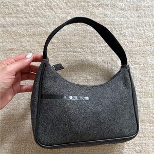 Prada 2000s Wool Boho Mini Bag Grey with Black Nylon Trim